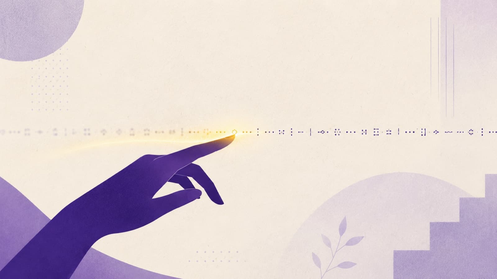 Siluetă de mână care alunecă sub un rând de text, lăsând o dâră luminoasă